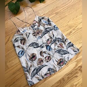 Madewell Leaf Print Tank Top - Cream and Blue